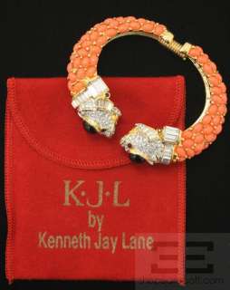 KJL Kenneth J Lane Coral & Pave Crystal Kissing Fish Hinge Bracelet 
