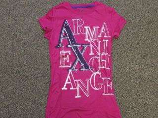 Armani Exchange Womens T shirt Pink & White stitch  