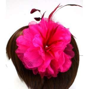 Gothic Lolita hot pink Big flower and feathers hairband