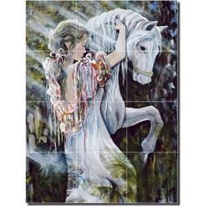 Two Fillies by Tisha Whitney   Horse Art Ceramic Tile Mural 24 x 18 