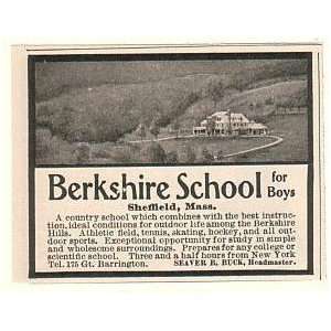  1908 Berkshire School for Boys Sheffield MA Print Ad 