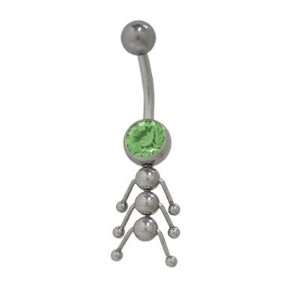  Catarpillar Belly Button Ring with Green Cz Jewel Jewelry