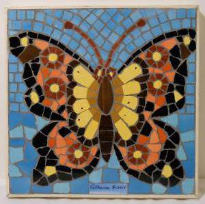 MOSAIC TILE BUTTERFLY WOOD FRAMED WALL HANGING 13 ¼ SQ  