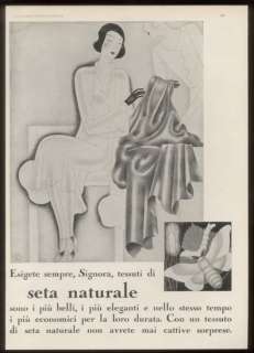 1931 flapper girl art deco Italian Silk fabric print ad  