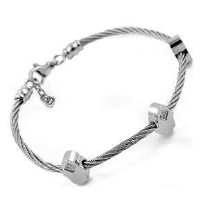 Stainless Steel Judaica Cable Bangle Bracelet with 3 Jeweled HAMSA 