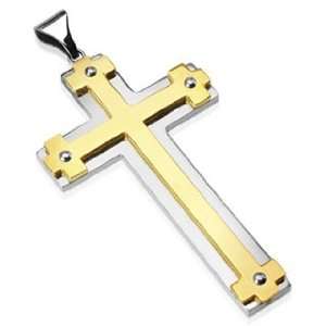 Large PVD Gold Gothic Cross on Stainless Steel Cross Pendant   80mm x 