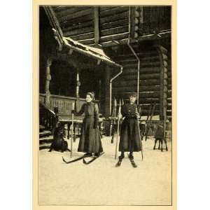  1902 Print Skiing Portrait Fashion Dress Ski Norway Norge 