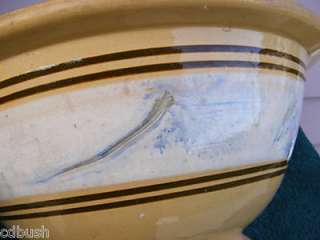 Antique Yellowware Bowl White Band Yellow ware Seaweed  
