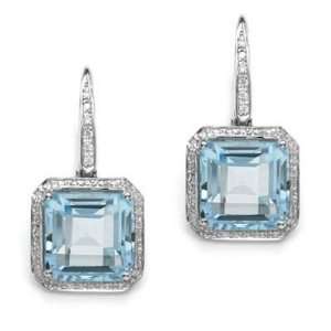  18k White Gold Blue Topaz and Diamond Earrings Jewelry