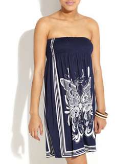 Navy (Blue) Strapless Butterfly Dress  247357541  New Look