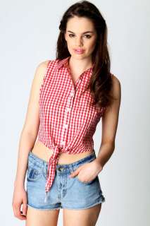  Clothing  Tops  Day Tops  Jenny Tie Front Gingham 
