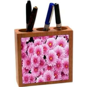  Rikki KnightTM Pink Flowers 5 Inch Tile Maple Finished 