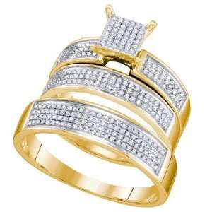   Set Trio 3pc Bride and Grooms 10K Gold Engagement Ring + Wedding bands
