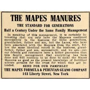 1913 Ad Mapes Formula & Peruvian Guano Co. Manures   Original Print Ad