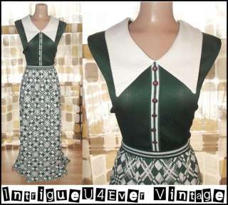 Vintage 60s 70s GREEN Op Art Maxi Dress MOD Hostess Gown 42B X 31W X 