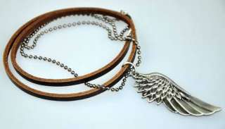   Genuine Leather Beach Choker Necklace Lucky WING & SLIDER Pendant