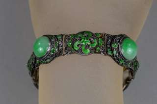 This charming rare antique Chinese enameled silver & jade/jadeite 