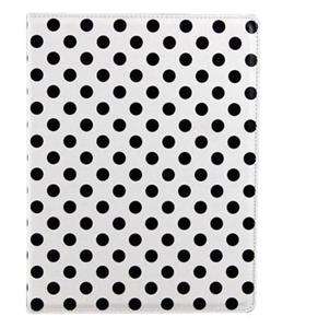 iPad 2 Polka Dot Hard Leather Case Cover With Stand   Black / White 