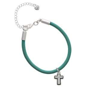  Silver Cross with Rope Border Charm on a Teal Malibu Charm 