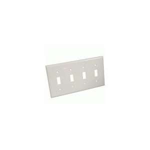  4 Gang Thermoplastic Toggle Switch Panel Wall Plate, White 