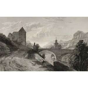  1820 Copper Engraving Bridge Rhone St. Maurice Swiss 