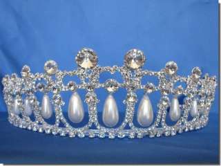   Wedding Crown Veil Pageant Homecoming Prom Pearl Crystal Tiara D0818