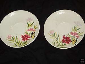 Red Wing Pottery 2 Pink Spice Saucers Butterfly Flowers  