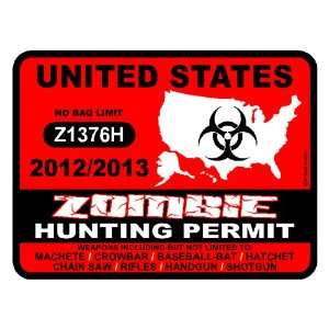  United States Zombie Hunting Permit 2012/2013 Car Decal 