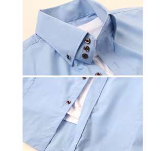 Bros mens Dress Shirts Shorts Sleeve 3button Blue .20  