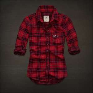 NWT HOLLISTER by ABERCROMBIE Women Plaid Shirt Red Navy Size XS S NEW 