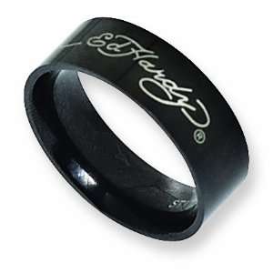   Steel Ed Hardy Black Plated Signature Ring, Size 10.5 Jewelry