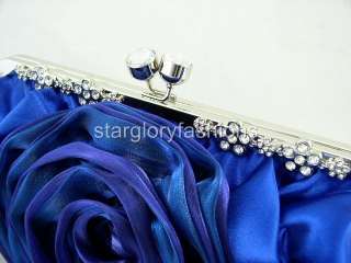Royal Blue Crystal Flowers Frame Wedding/Party Clutch  