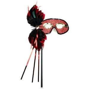  Red Feather Mardi Gras Mask With Stick Toys & Games