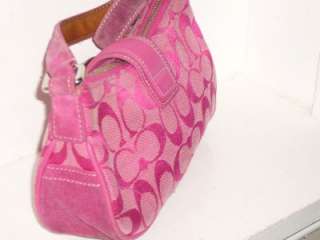 COACH Auth Pink Signature Jacquard Leather Suede Demi Bag Handbag 