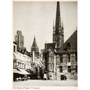 1944 Photogravure Rouen Cathedral Towers Spire Church Gothic France 