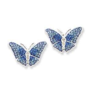  Sterling Silver Blue CZ Butterfly Post Earrings Jewelry
