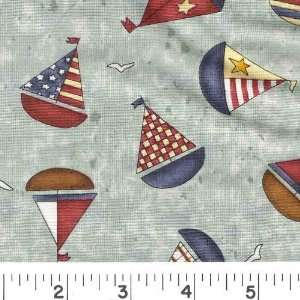  45 Wide Stars & Stripes Sailboats Fabric By The Yard 