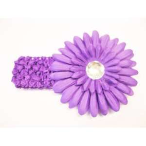 Purple 1.5 Stretch Soft Crochet Headband With 4 Large Gerbera Daisy 
