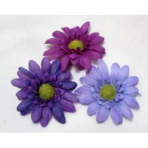    Set of Three Small Purple Daisy Flower Hair Clips 
