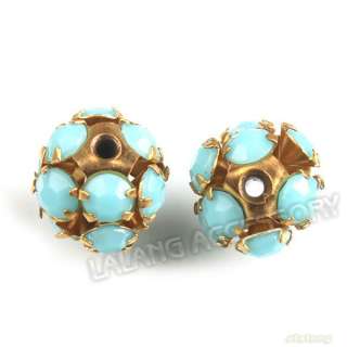   Rhinestones Ball Blue Charms Copper Spacer Beads Findings 10mm 111708