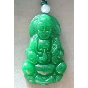   Green Jade Buddhist Kwan Yin Pu Sa Amulet Pendant 