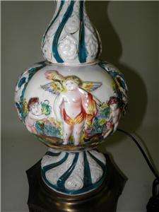 ANTIQUE CAPODIMONTE FIGURAL ANGELS HAND PAINTED LAMP  