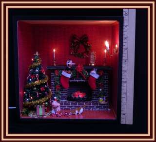   Christmas Room Shadow Box 112 Fireplace Cat Pig Mouse Light  