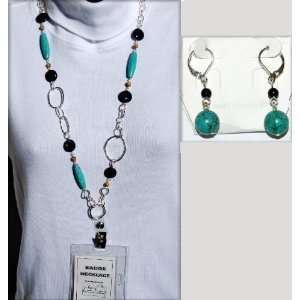   Beaded Lanyard Turquoise and Onyx Gemstones 003 S15