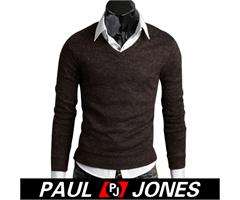 PJ New Mens Stylish Fashion Slim Fit V neck bottoming Knit sweater XS 