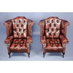   Anne Style Buttoned Leather Seat Wingback Arm Chairs