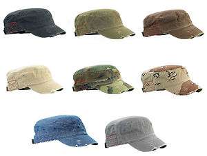 NEW DISTRESSED CASTRO CADET MILITARY STYLE ARMY HAT MANY COLORS 