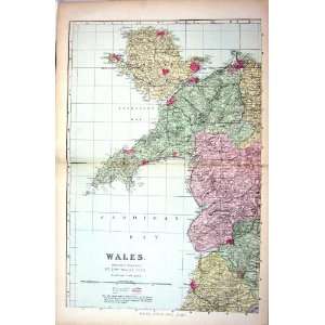  Bacon Antique Map 1883 Wales Aberystwyth Anglesea Holy 