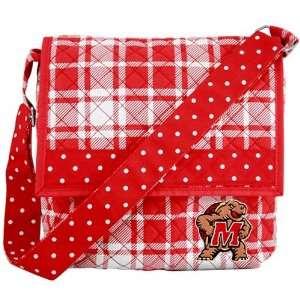  Maryland Terrapins Red Plaid Quilted Messenger Bag Sports 