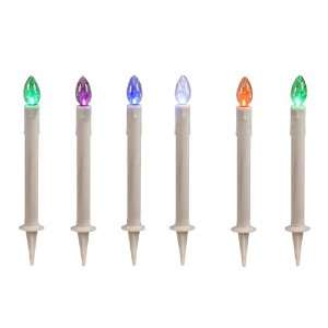  Set of 6 LED Multi Colored Tinsel Outdoor Candle Stick 